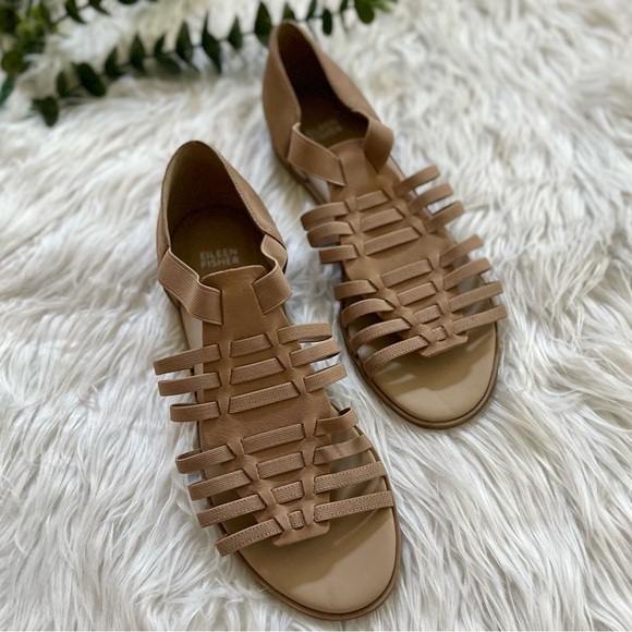 Eileen Fisher Shoes - EILEEN FISHER 11 Rato Strappy Gladiator Sandals in Khaki • Sporty Beige Flats